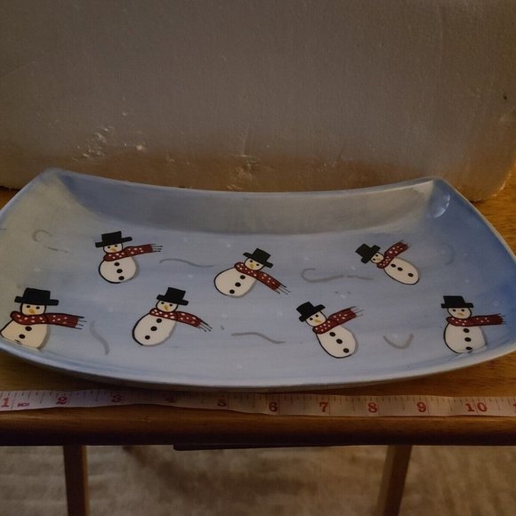 Snowman Dressed for Winter - White & Blue 12" serving Plate Belle Casa by Ganz - Picture 2 of 6